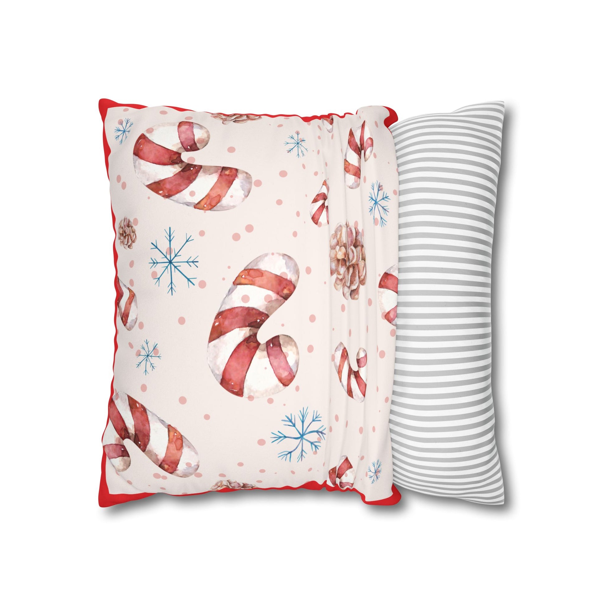 Candy Cane Pattern Faux Suede Square Pillowcase | Holiday Throw Pillowcase - The Businezz Angel