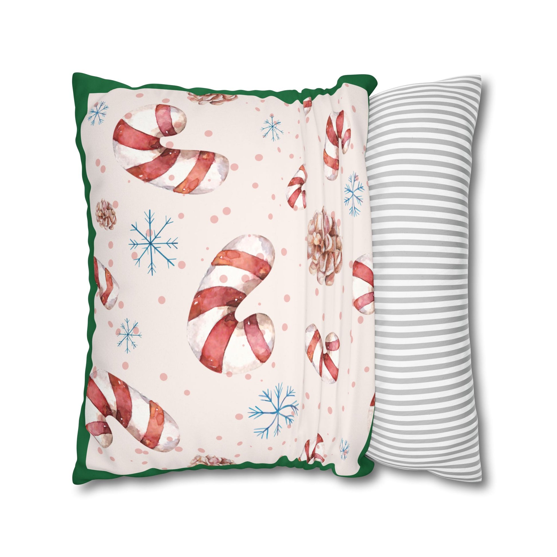 Candy Cane Pattern Faux Suede Pillowcase | Holiday Pinecones & Snowflakes - The Businezz Angel