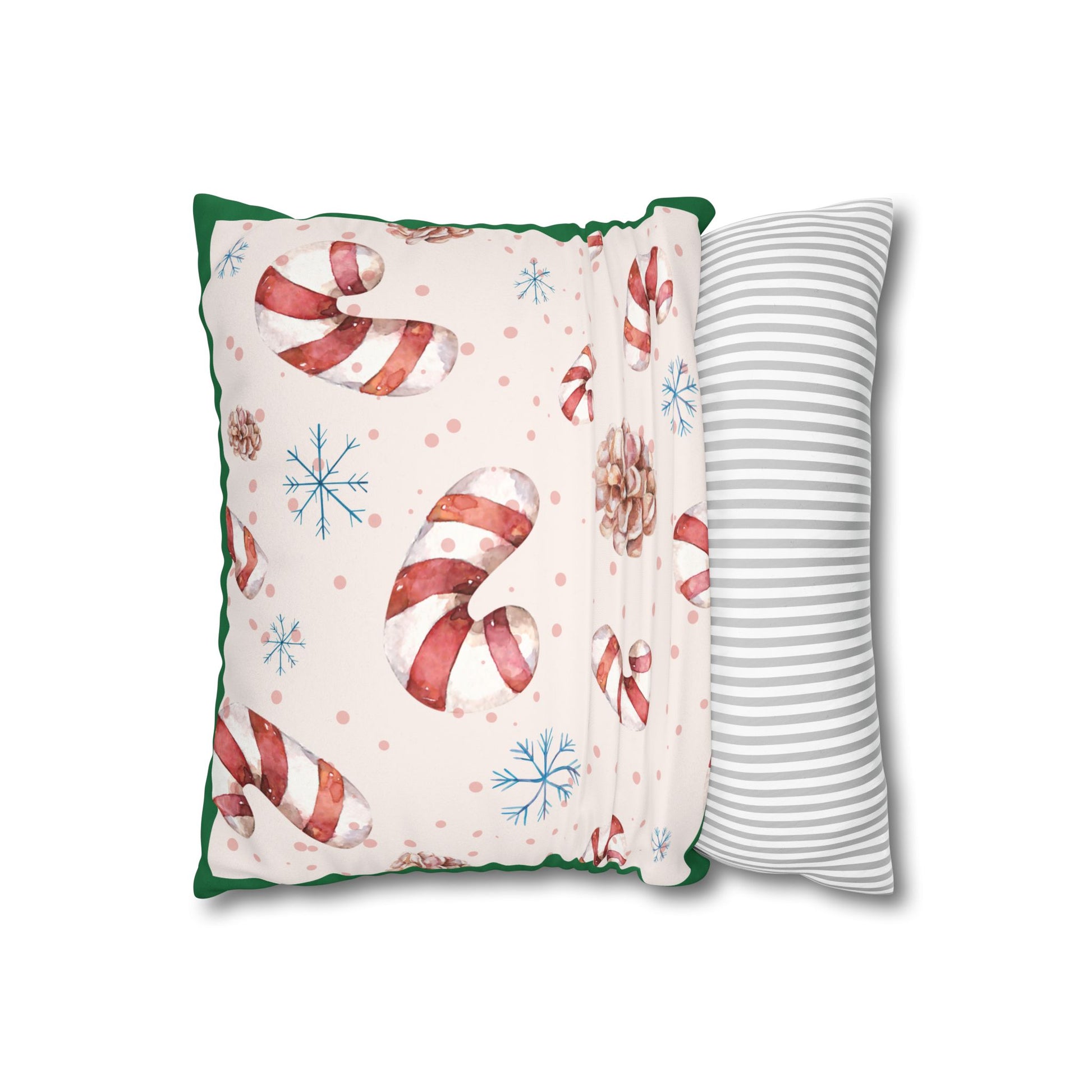 Candy Cane Pattern Faux Suede Pillowcase | Holiday Pinecones & Snowflakes - The Businezz Angel