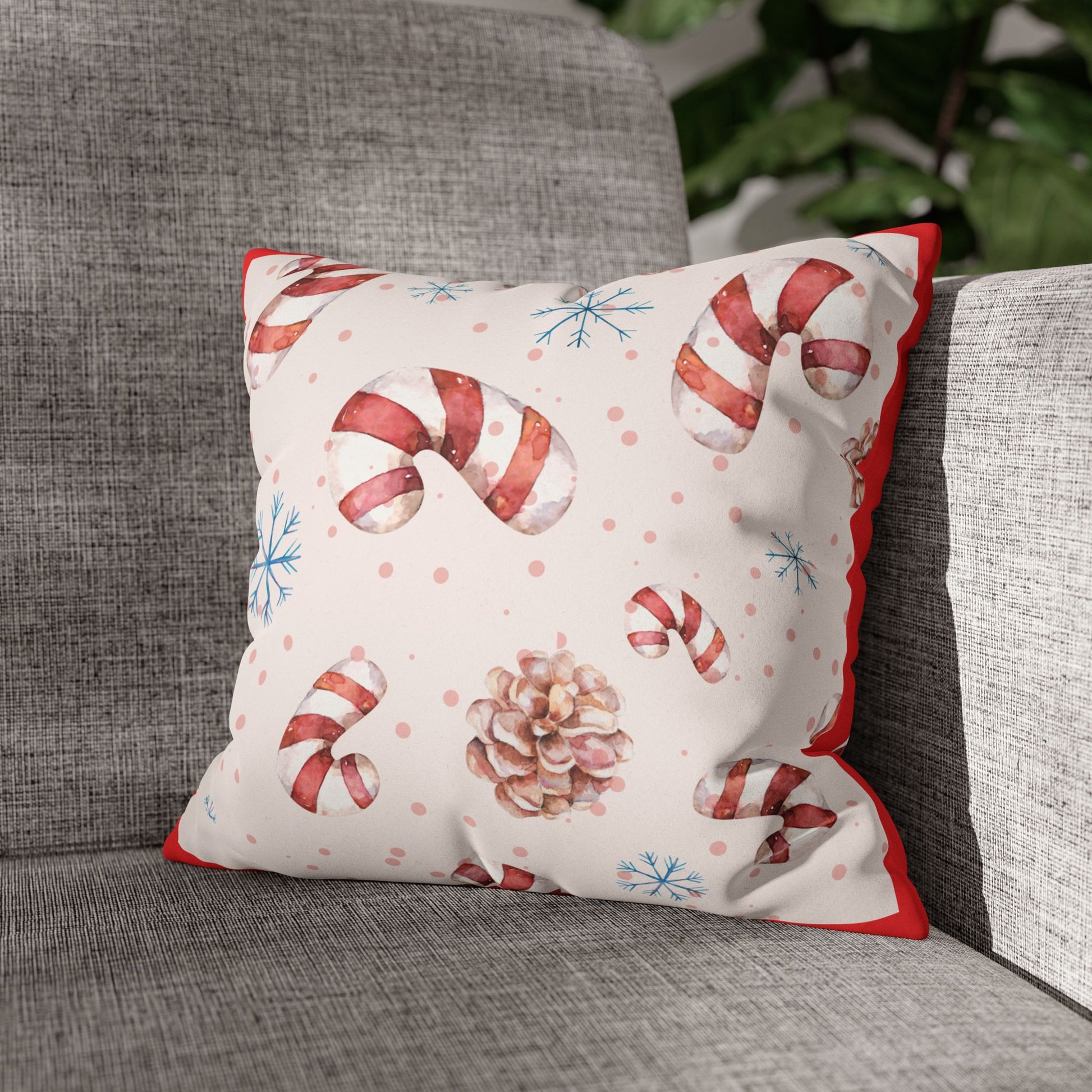 Candy Cane Pattern Faux Suede Square Pillowcase | Holiday Throw Pillowcase - The Businezz Angel
