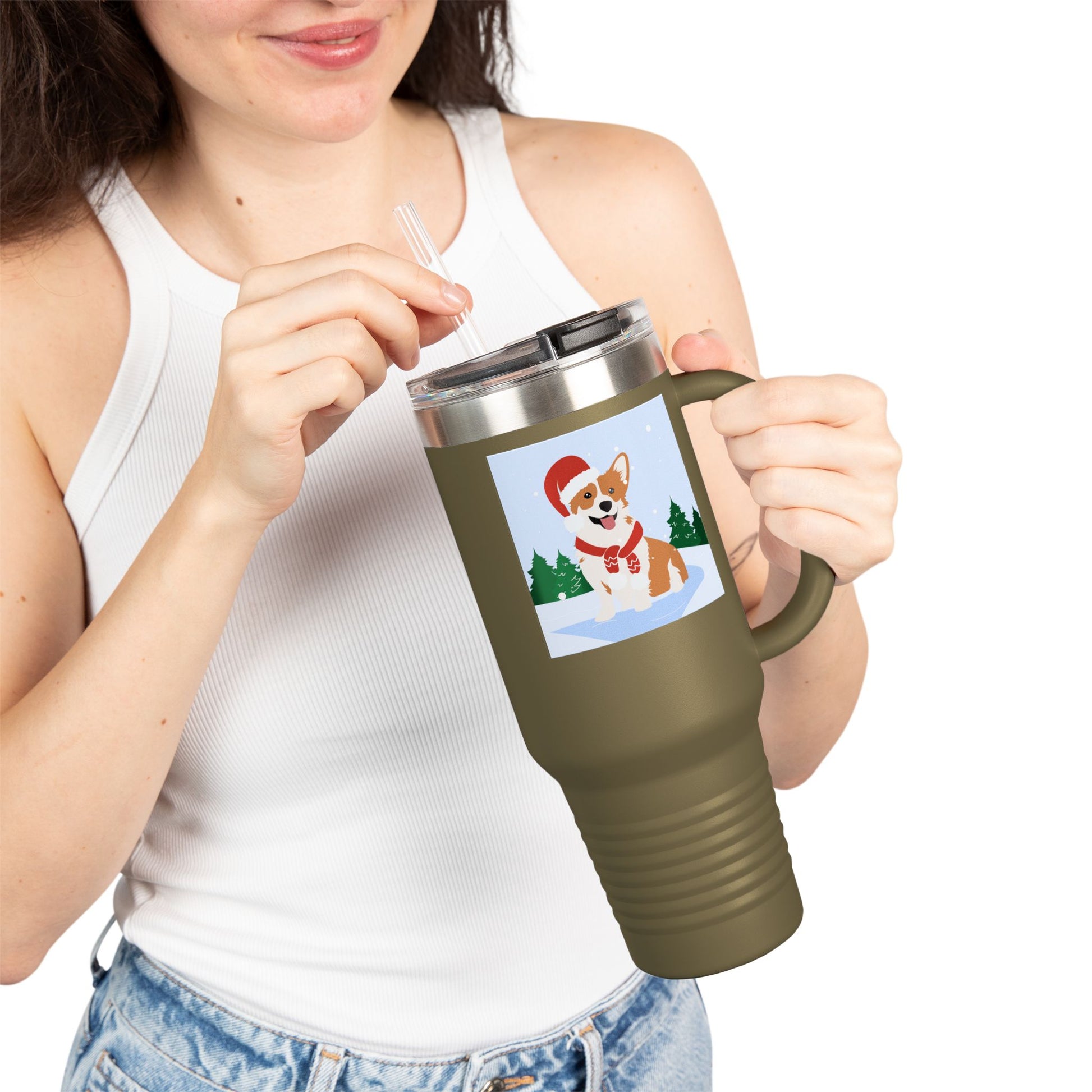 Corgi in Santa Hat Travel Mug | 40oz Insulated Tumbler - The Businezz Angel