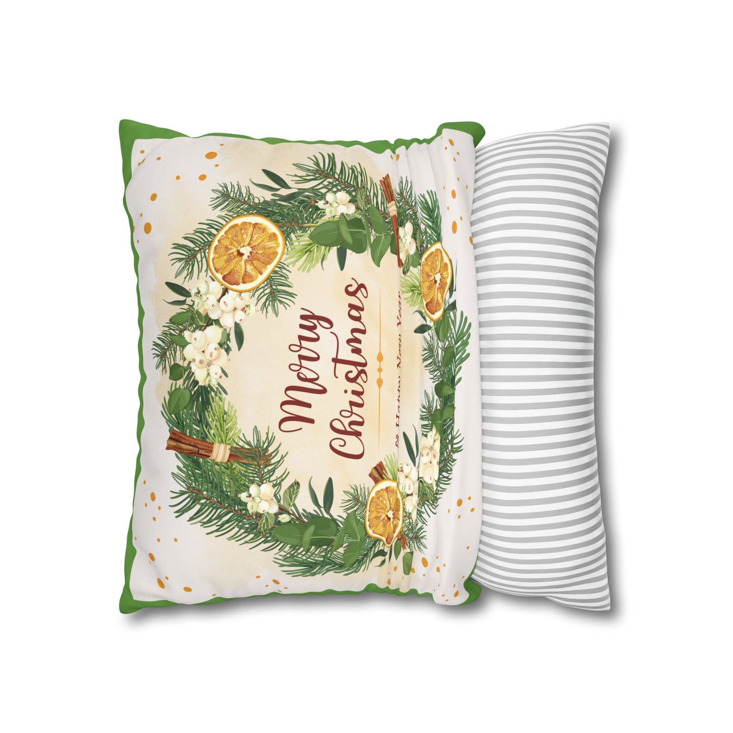 Merry Christmas Wreath Pillowcase Faux Suede Square Pillowcase | Holiday Throw Pillow - The Businezz Angel