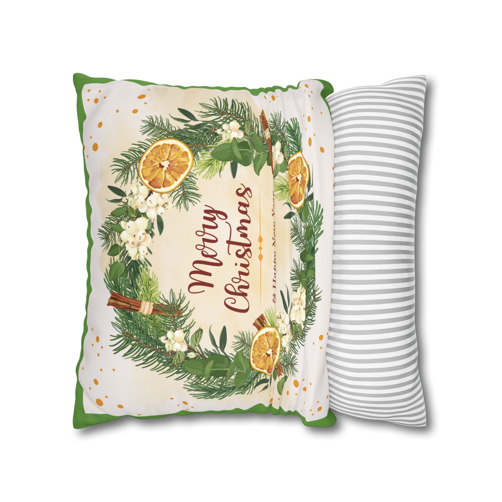 Merry Christmas Wreath Pillowcase Faux Suede Square Pillowcase | Holiday Throw Pillow - The Businezz Angel