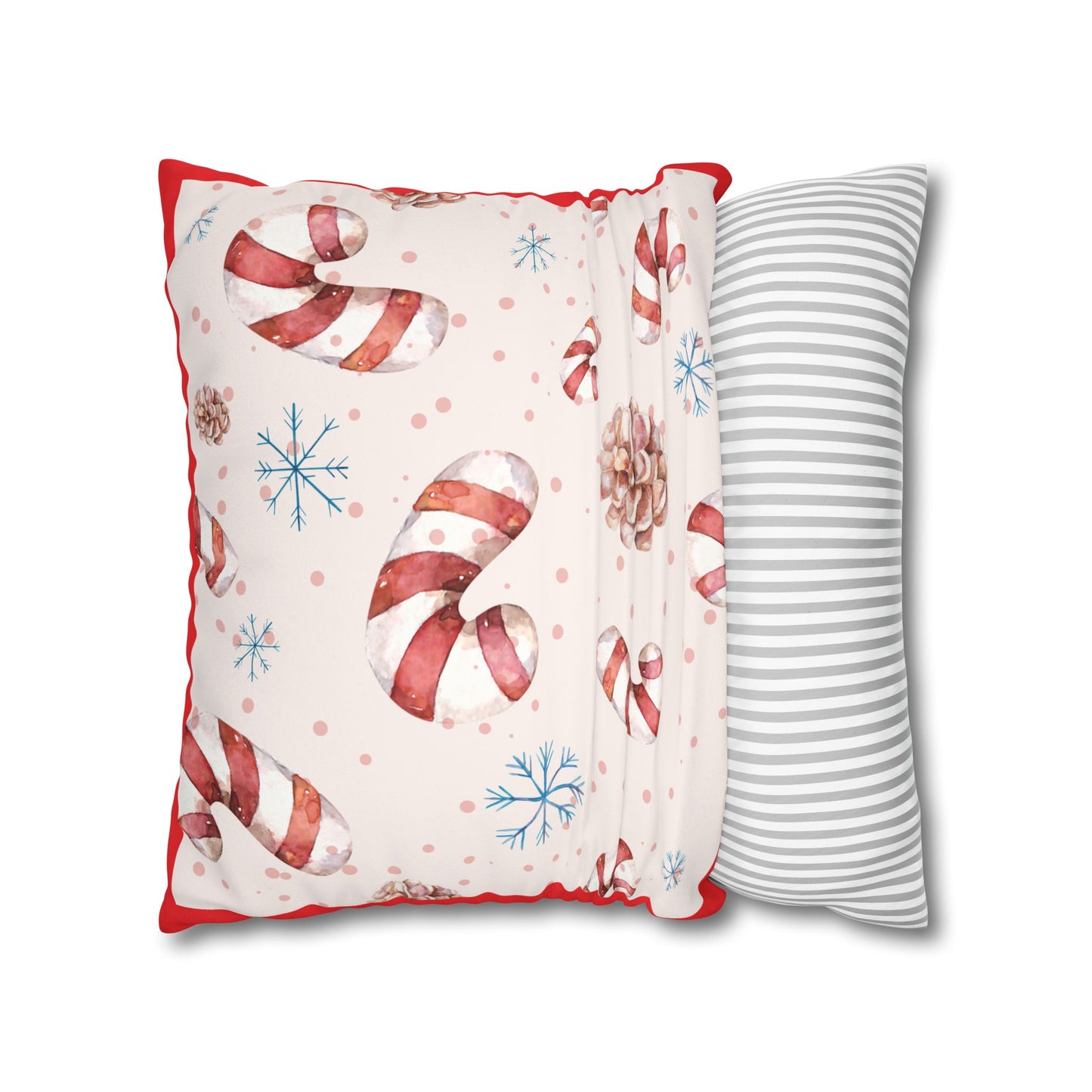 Candy Cane Pattern Faux Suede Square Pillowcase | Holiday Throw Pillowcase - The Businezz Angel