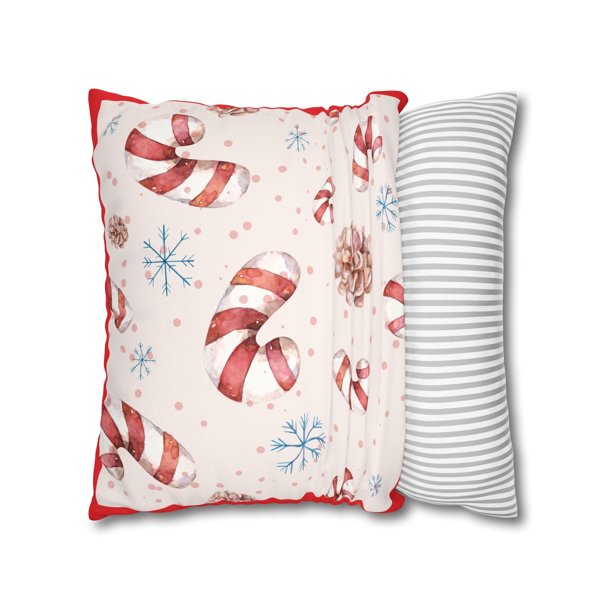 Candy Cane Pattern Faux Suede Square Pillowcase | Holiday Throw Pillowcase - The Businezz Angel