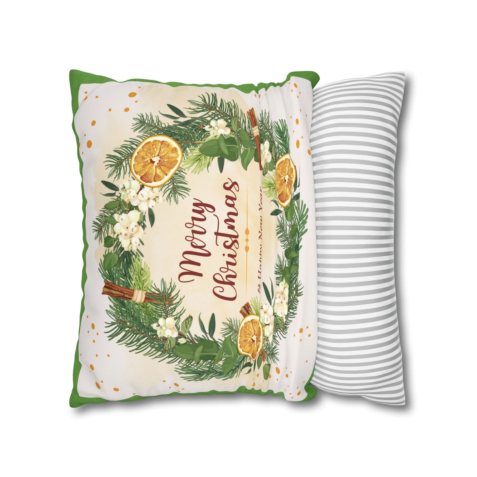 Merry Christmas Wreath Pillowcase Faux Suede Square Pillowcase | Holiday Throw Pillow - The Businezz Angel