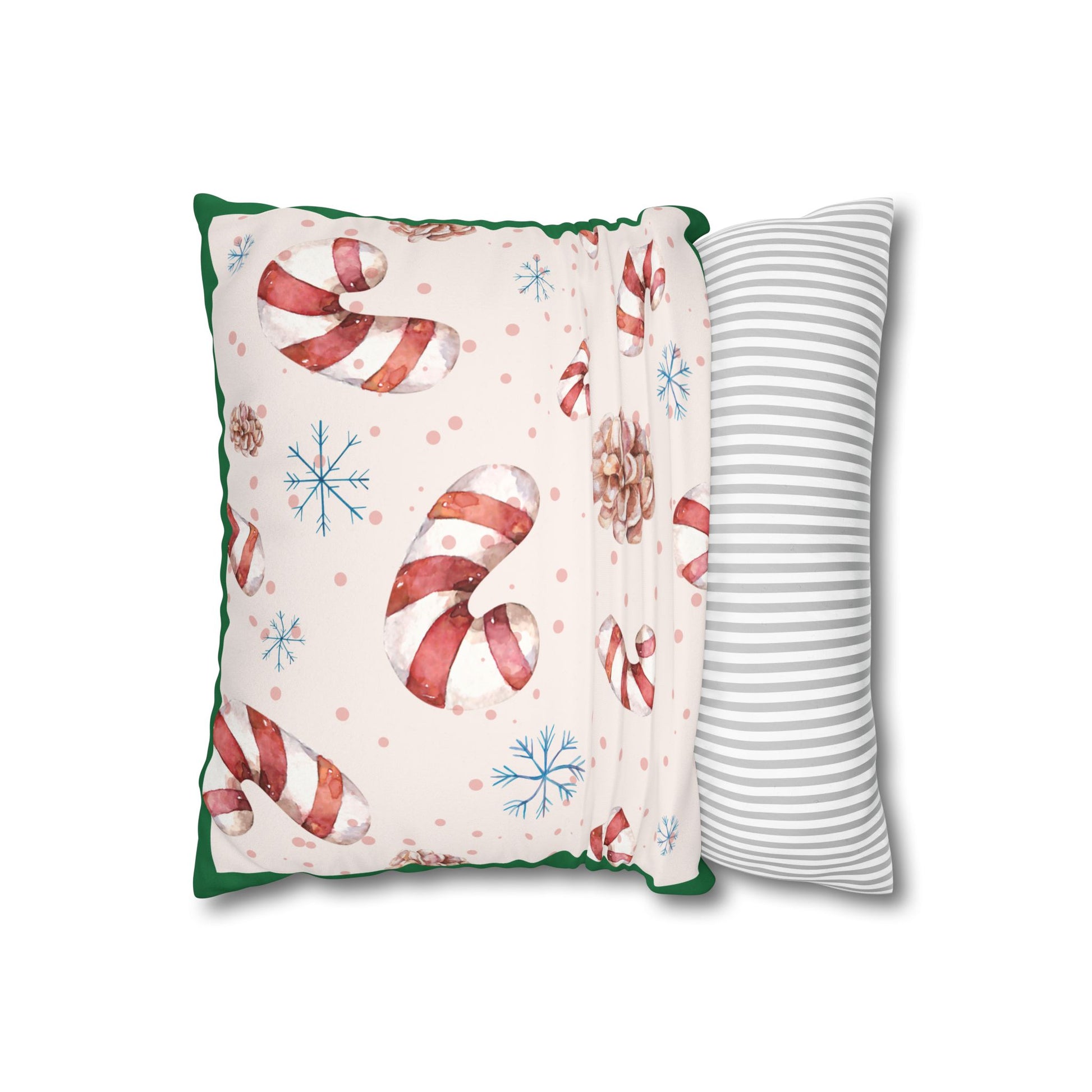 Candy Cane Pattern Faux Suede Pillowcase | Holiday Pinecones & Snowflakes - The Businezz Angel