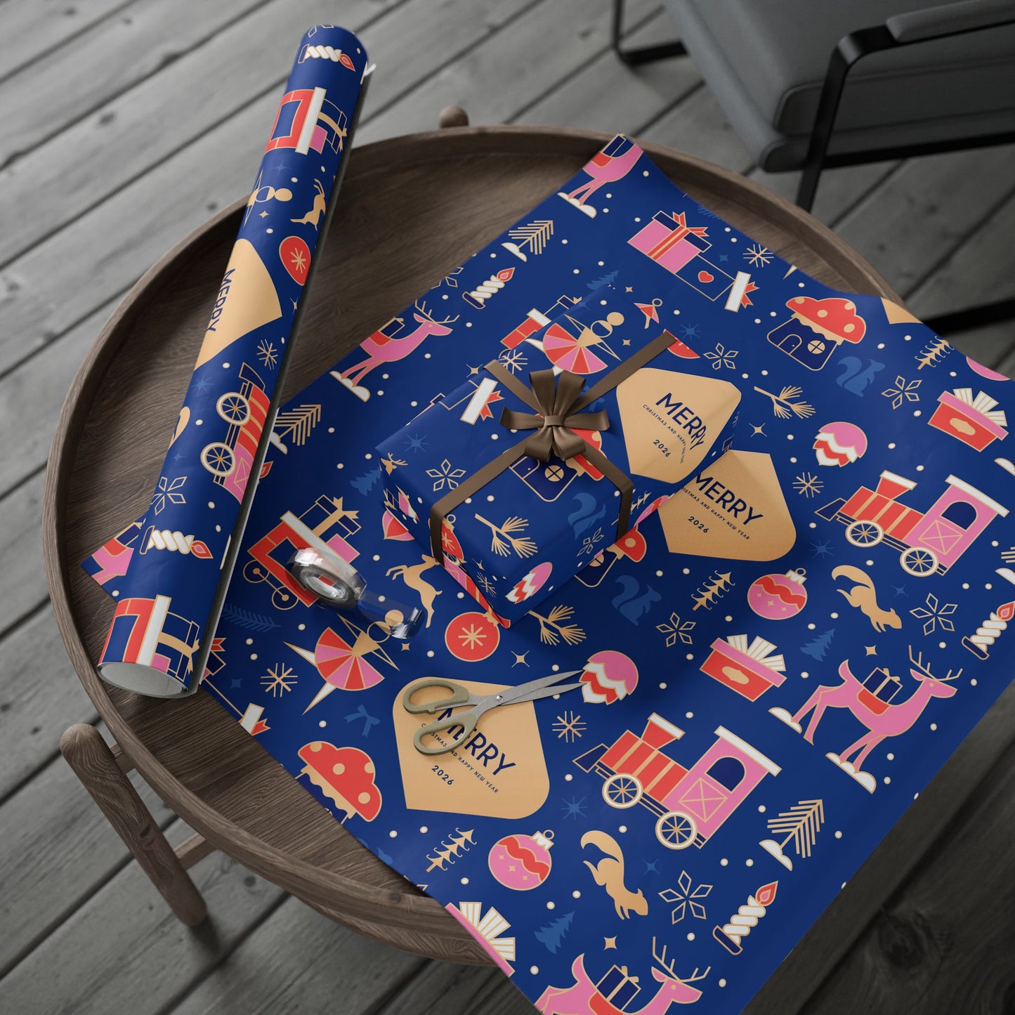 Merry Holiday Pattern Wrapping Paper | Reindeer, Gifts, Ornaments - The Businezz Angel