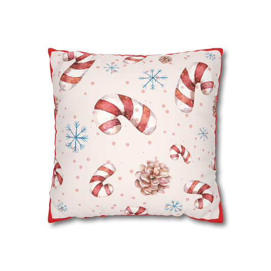 Candy Cane Pattern Faux Suede Square Pillowcase | Holiday Throw Pillowcase - The Businezz Angel