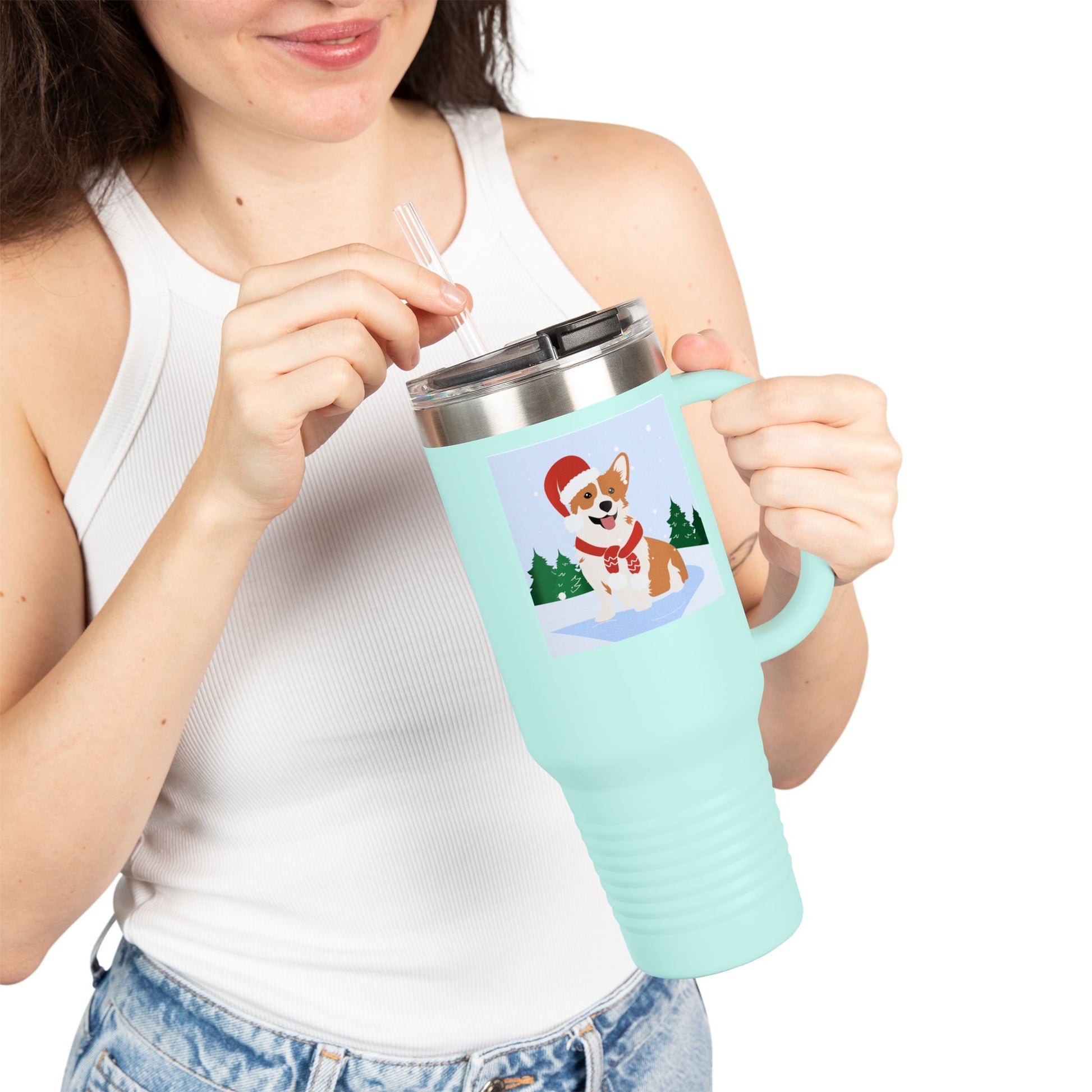 Corgi in Santa Hat Travel Mug | 40oz Insulated Tumbler - The Businezz Angel