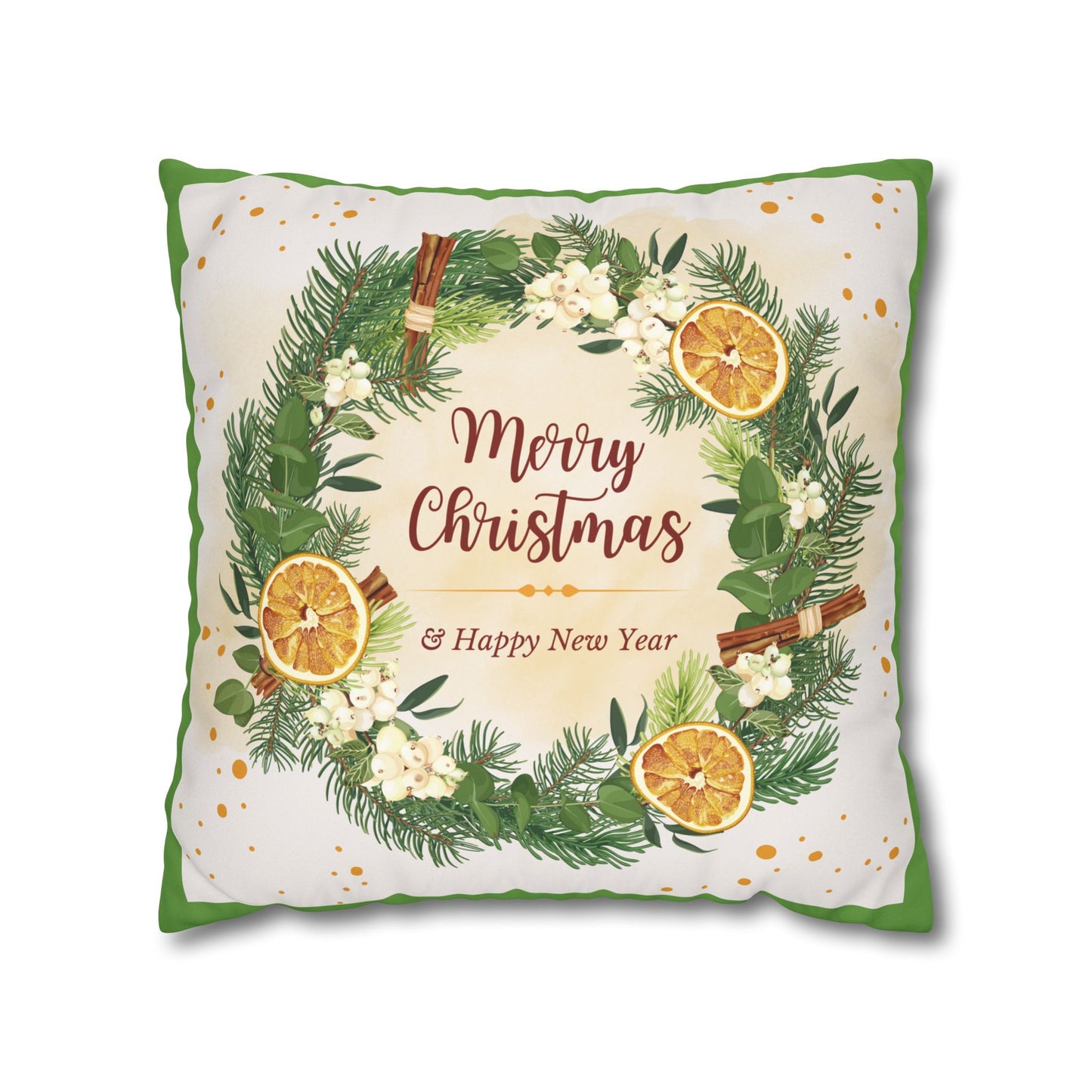 Merry Christmas Wreath Pillowcase Faux Suede Square Pillowcase | Holiday Throw Pillow - The Businezz Angel