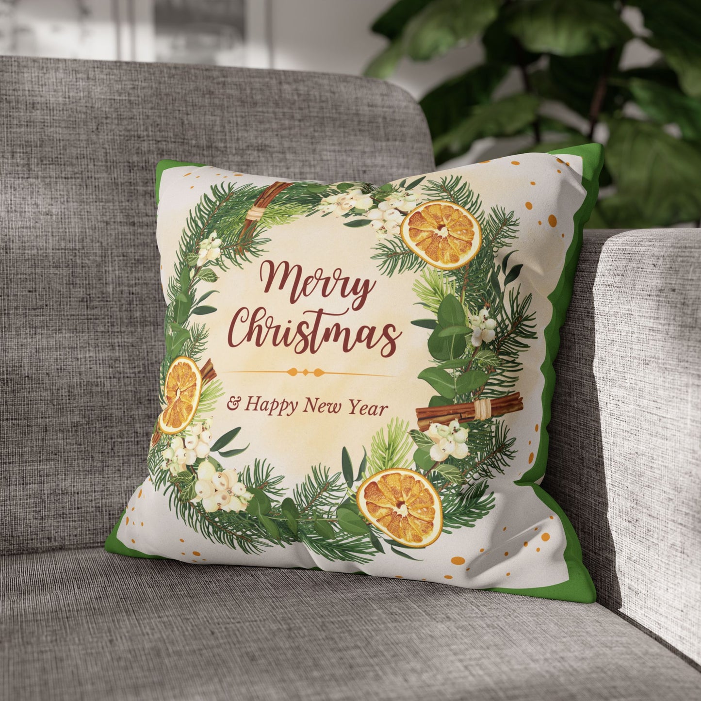 Merry Christmas Wreath Pillowcase Faux Suede Square Pillowcase | Holiday Throw Pillow - The Businezz Angel