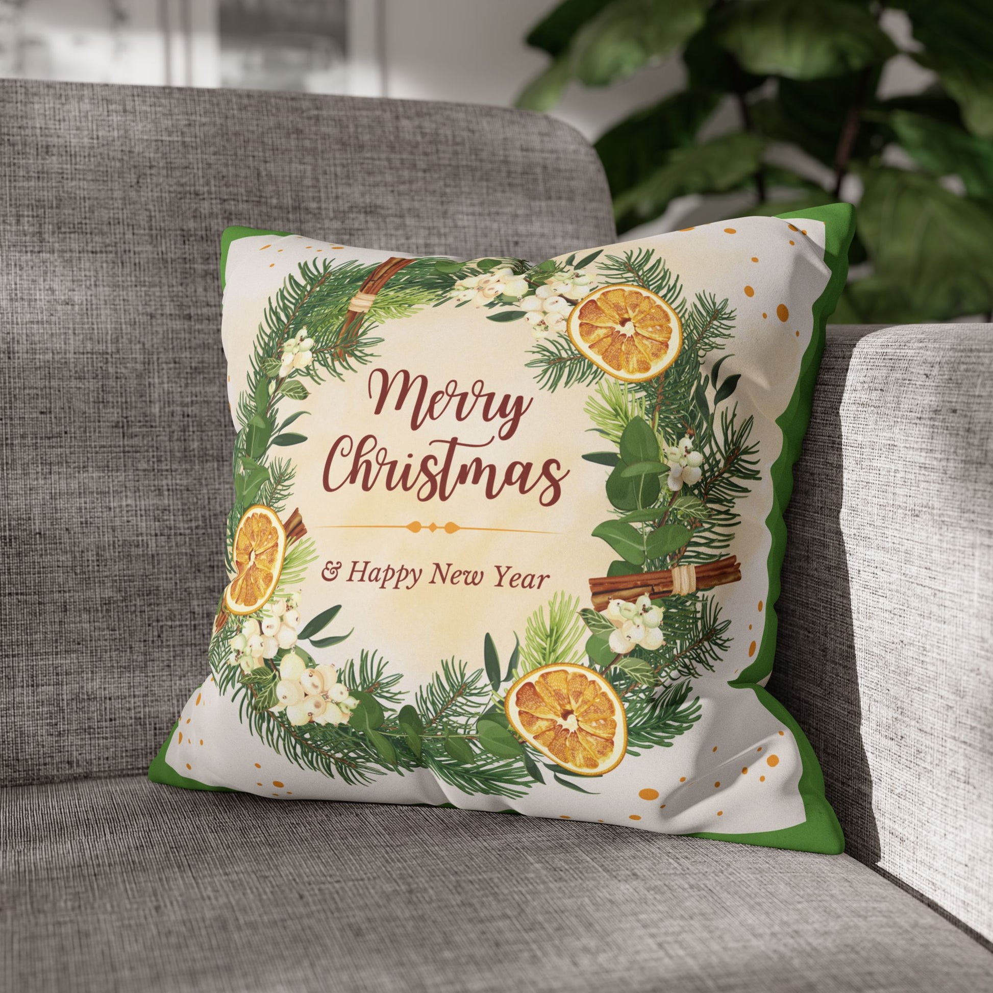 Merry Christmas Wreath Pillowcase Faux Suede Square Pillowcase | Holiday Throw Pillow - The Businezz Angel