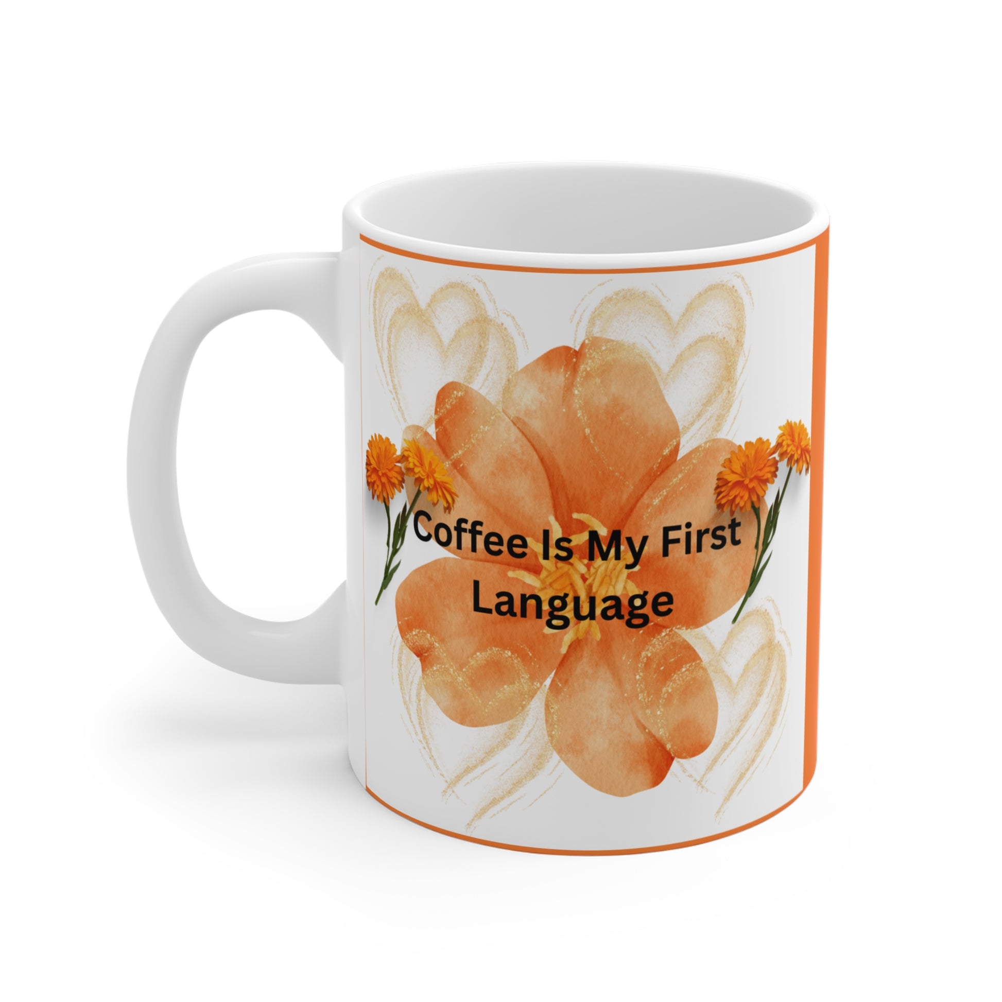 Coffee Lover's Mug, Floral Coffee Mug, Gift for Coffee Enthusiasts, Orange Flower Mug, Cute Drinking Mug - The Businezz Angel