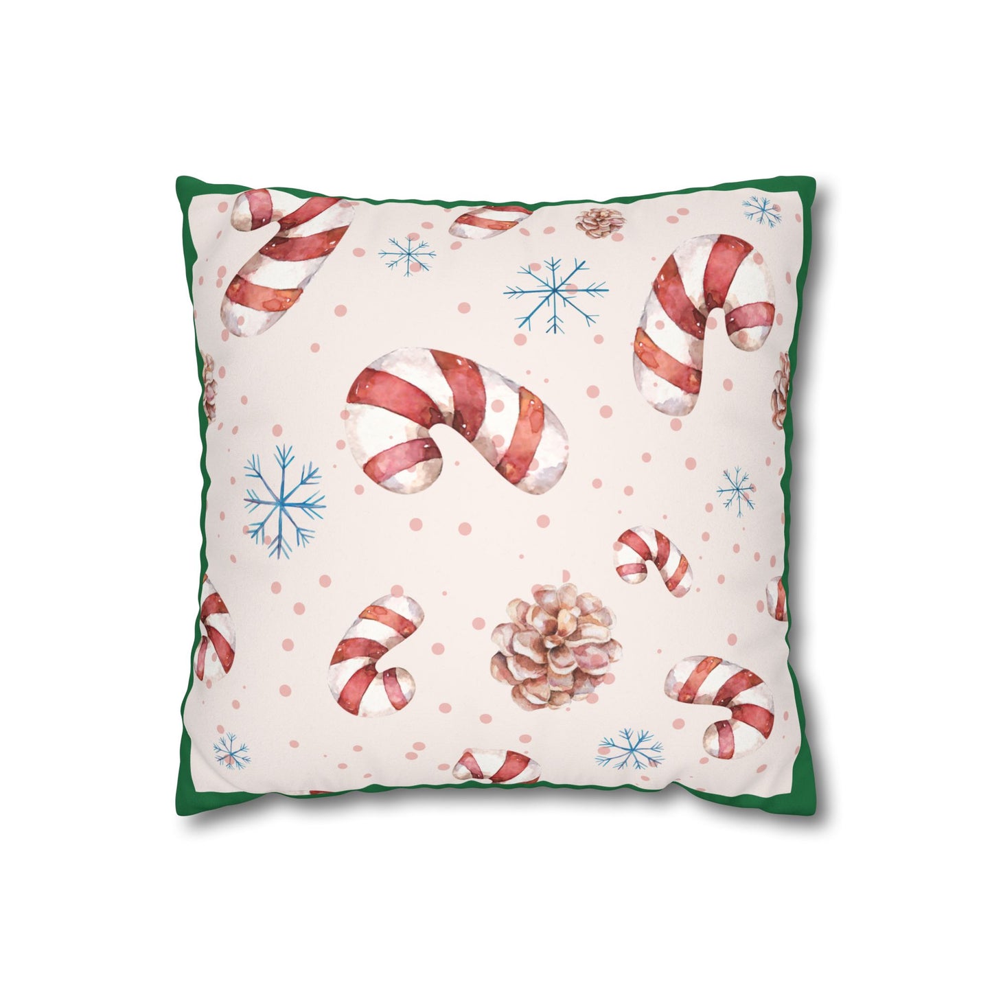 Candy Cane Pattern Faux Suede Pillowcase | Holiday Pinecones & Snowflakes - The Businezz Angel