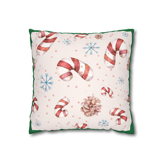 Candy Cane Pattern Faux Suede Pillowcase | Holiday Pinecones & Snowflakes - The Businezz Angel