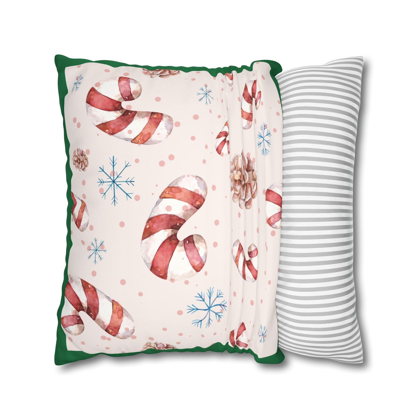 Candy Cane Pattern Faux Suede Pillowcase | Holiday Pinecones & Snowflakes - The Businezz Angel