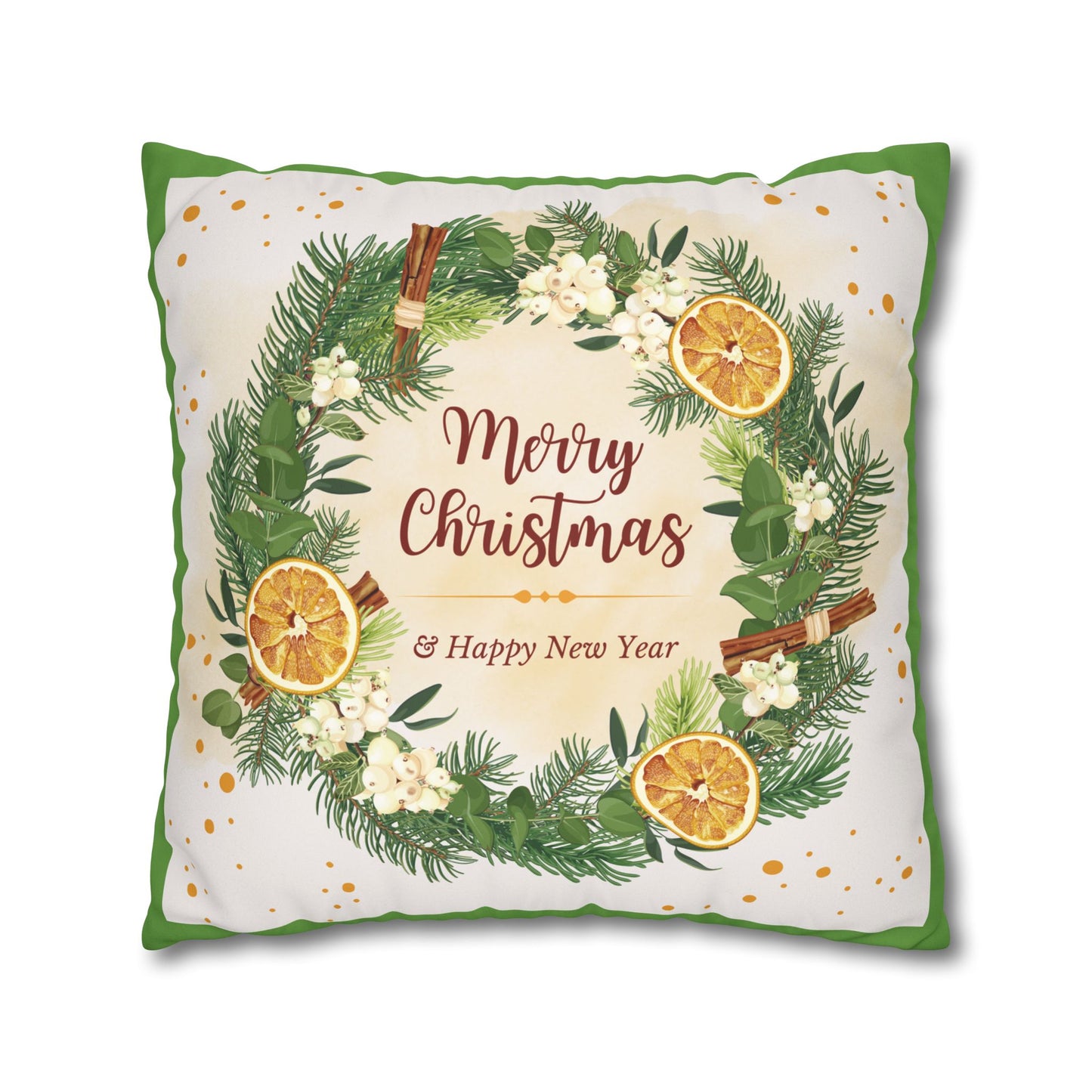 Merry Christmas Wreath Pillowcase Faux Suede Square Pillowcase | Holiday Throw Pillow - The Businezz Angel