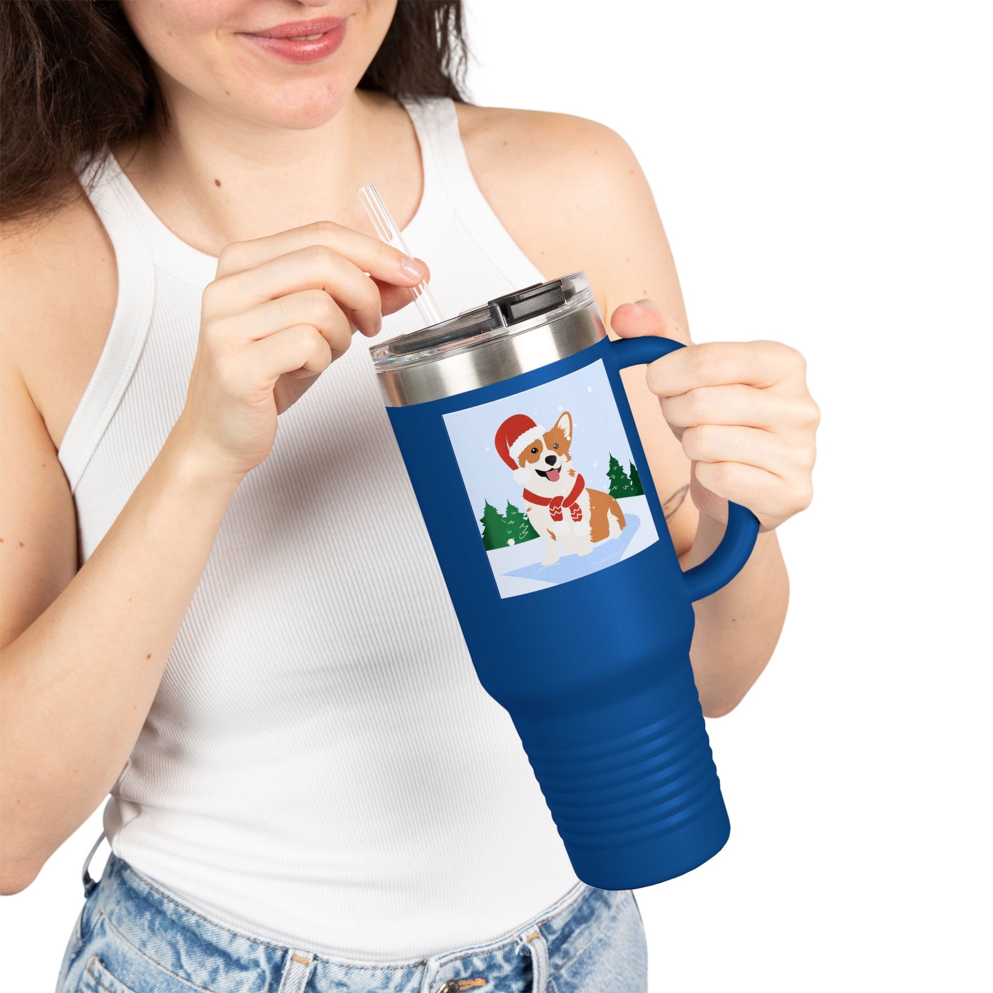 Corgi in Santa Hat Travel Mug | 40oz Insulated Tumbler - The Businezz Angel