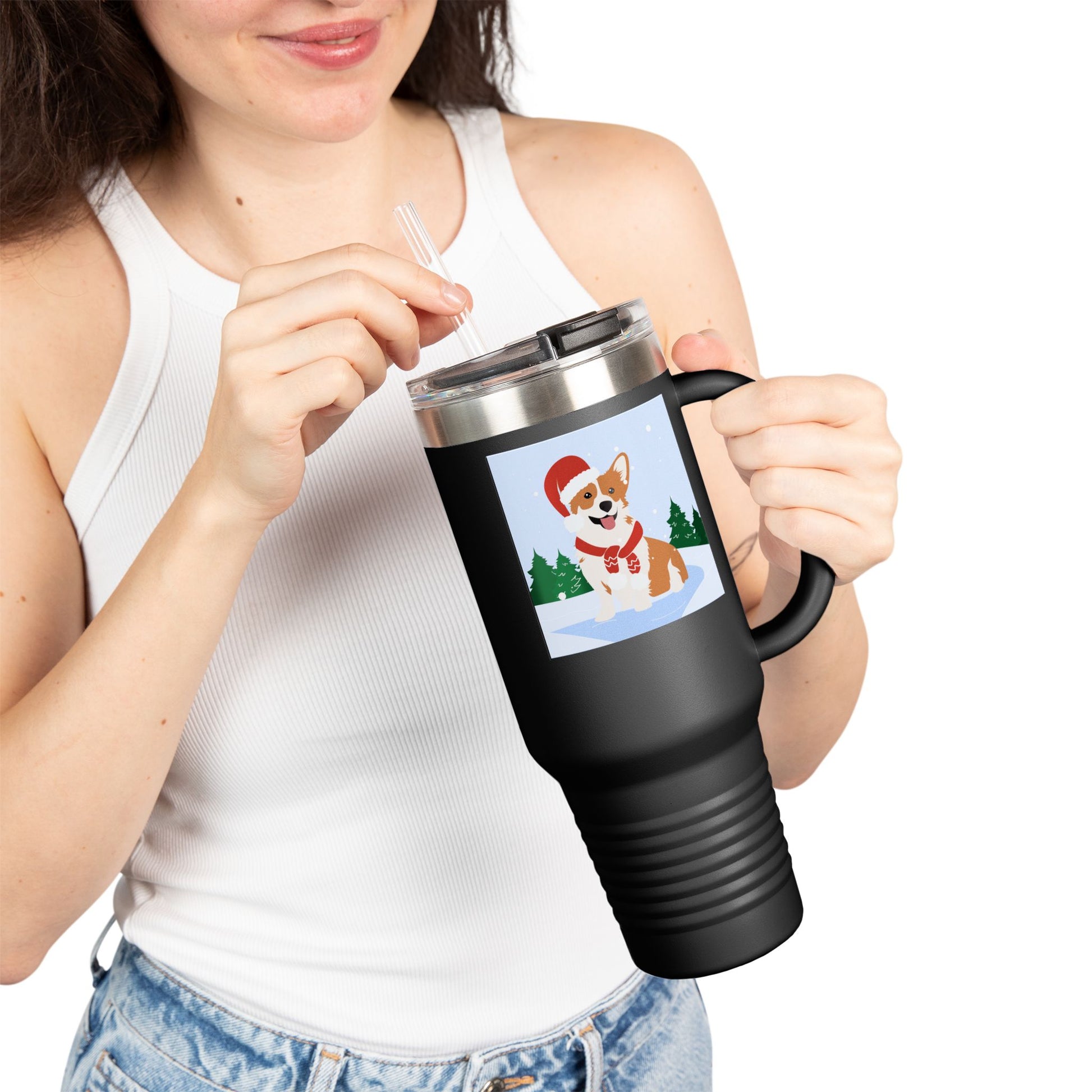 Corgi in Santa Hat Travel Mug | 40oz Insulated Tumbler - The Businezz Angel