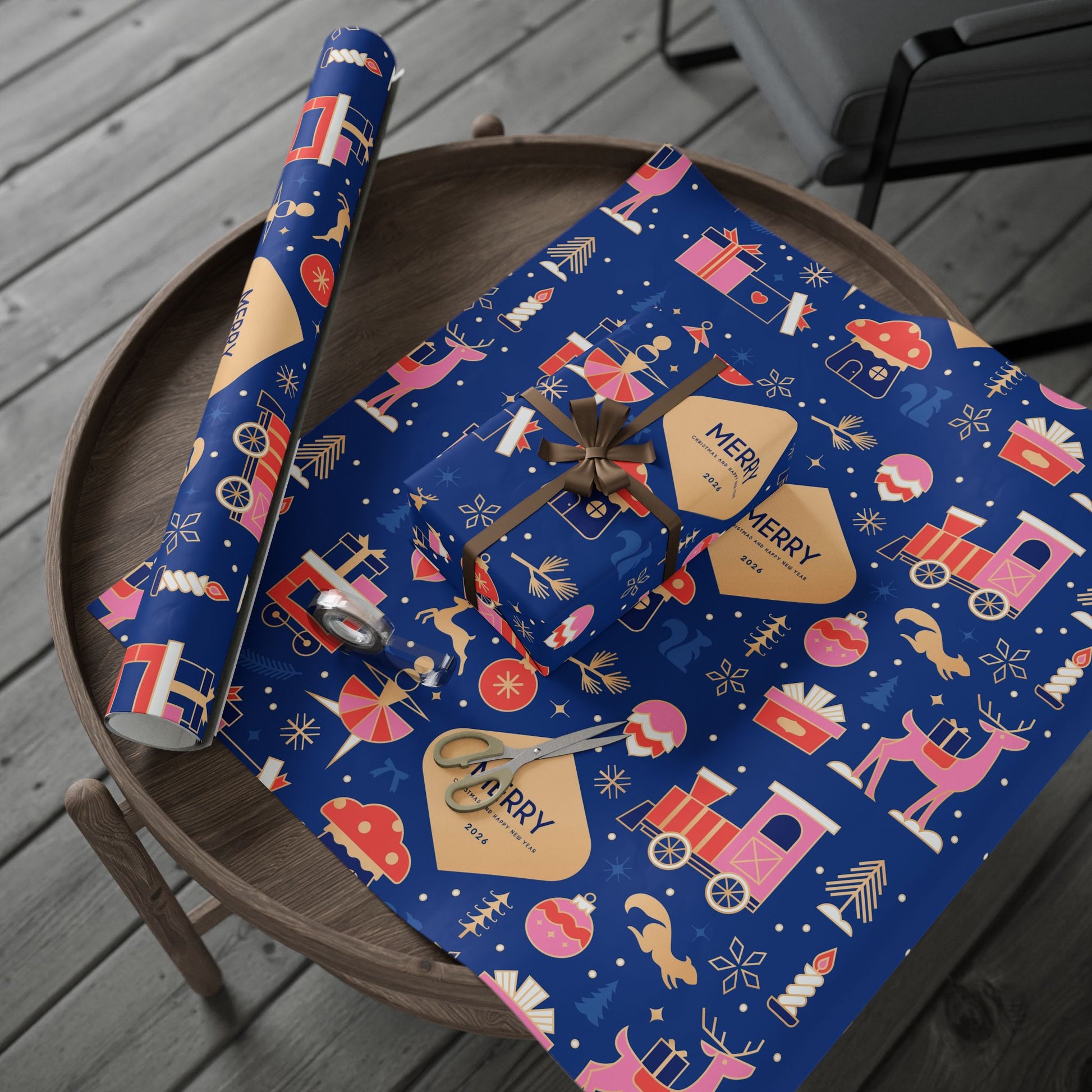 Merry Holiday Pattern Wrapping Paper | Reindeer, Gifts, Ornaments - The Businezz Angel