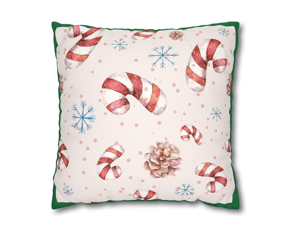 Candy Cane Pattern Faux Suede Pillowcase | Holiday Pinecones & Snowflakes - The Businezz Angel