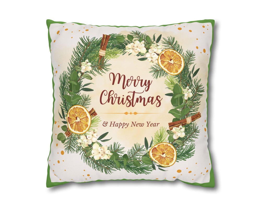 Merry Christmas Wreath Pillowcase Faux Suede Square Pillowcase | Holiday Throw Pillow - The Businezz Angel