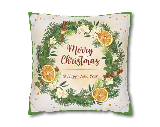 Merry Christmas Wreath Pillowcase Faux Suede Square Pillowcase | Holiday Throw Pillow - The Businezz Angel